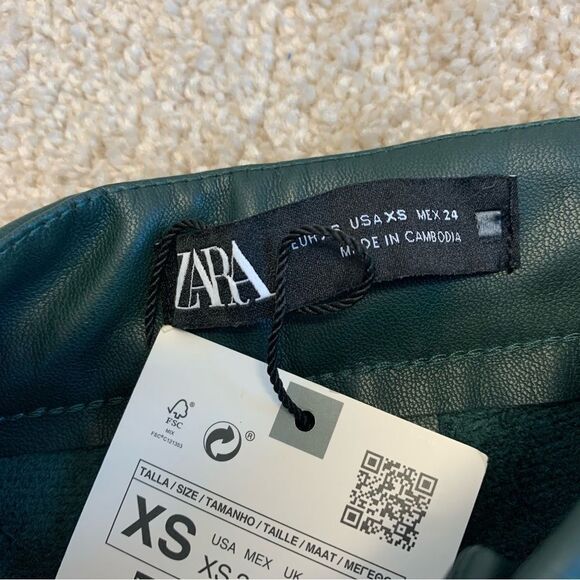 ZARA green faux leather hi-rise zipper hem leggings Sz XS NWT - Picture 9 of 15